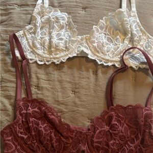 PINK Victoria's Secret Lace Bra Set - White and Burgundy